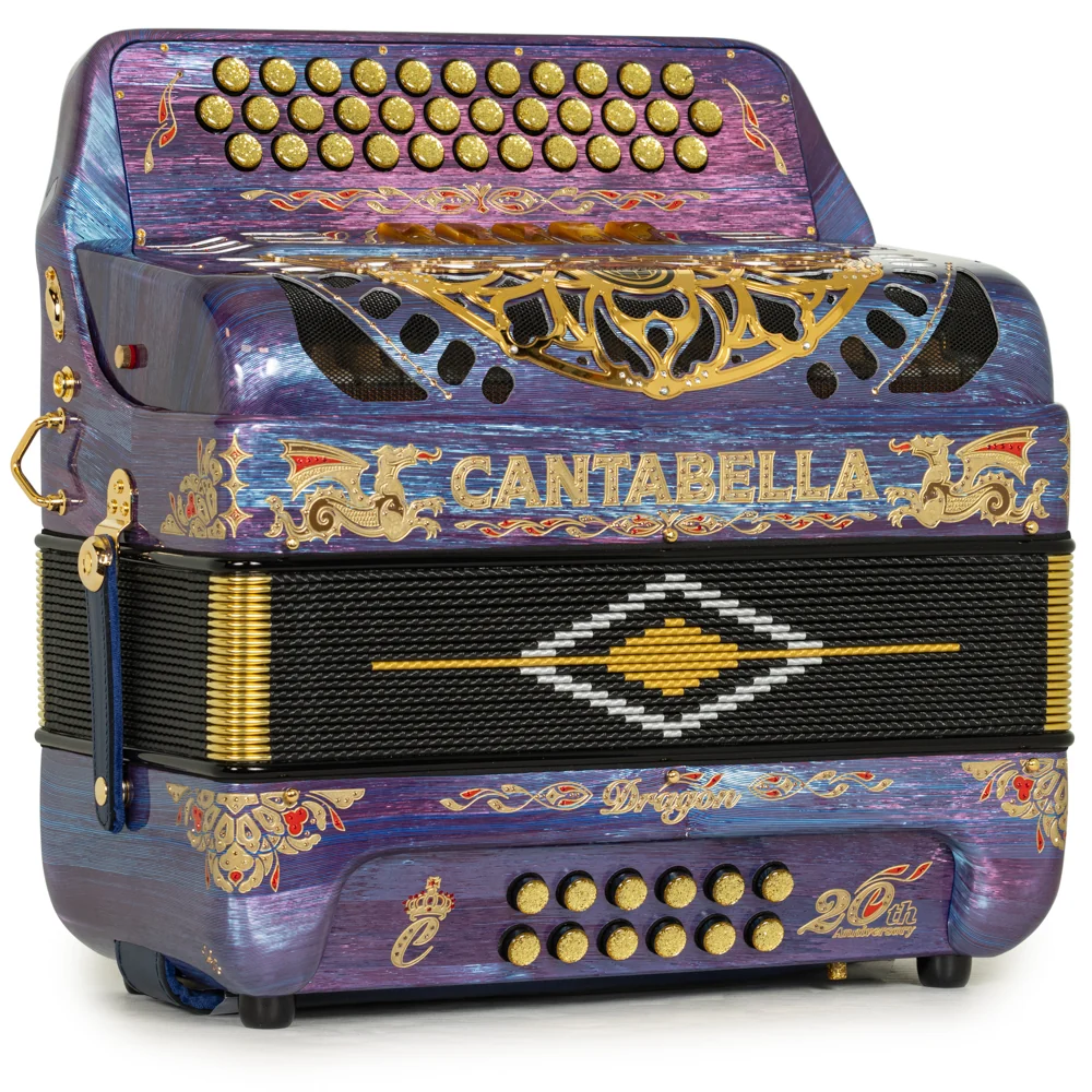 Cantabella Dragon Accordion 5 Switch FBE Celluloid Purple Blue and Gold - Image 4