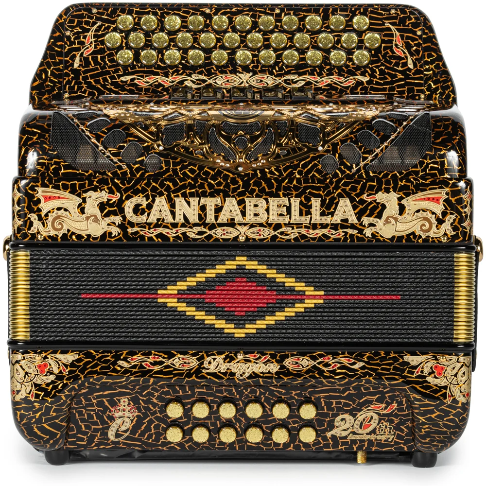 Cantabella Dragon Accordion 5 Switch FBE Celluloid Crackled Gold - Image 3