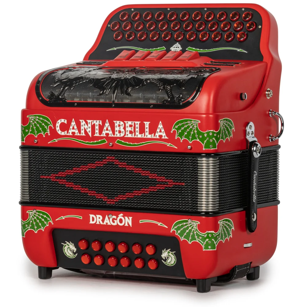 Cantabella Dragon Accordion 5 Switch FBE Matte Red with White and Green - Image 2