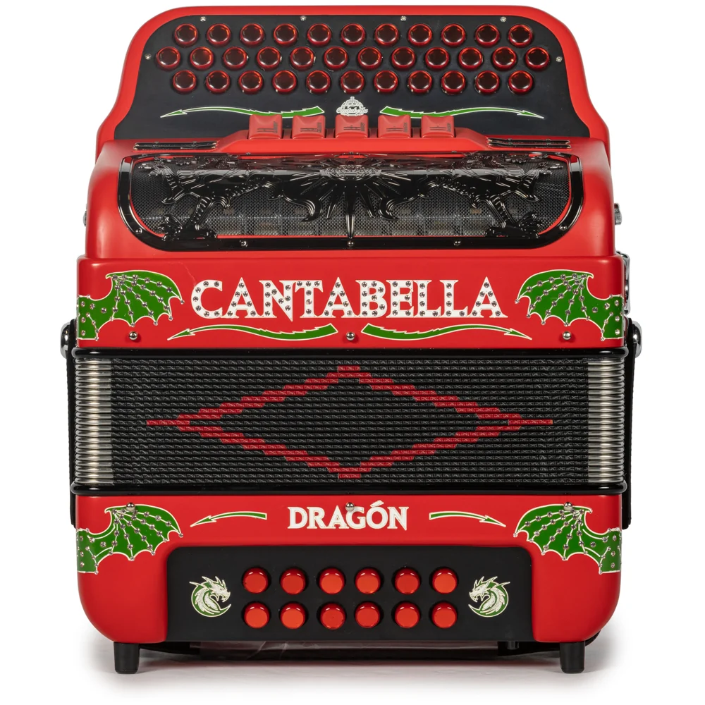 Cantabella Dragon Accordion 5 Switch FBE Matte Red with White and Green - Image 3