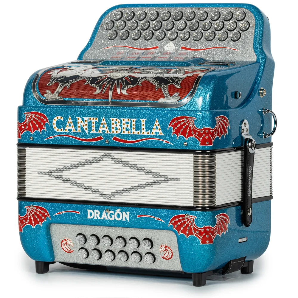 Cantabella Dragon Accordion 5 Switch GCF Light Blue Glitter and Red - Image 2