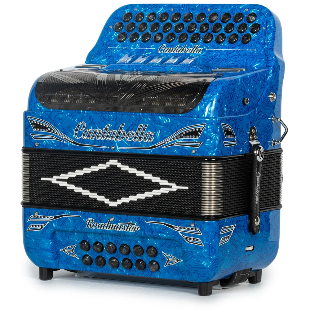Cantabella Reina Accordion 5 Switch EAD Celluloid Blue Waves with Black and Painted Fretboard - Image 2