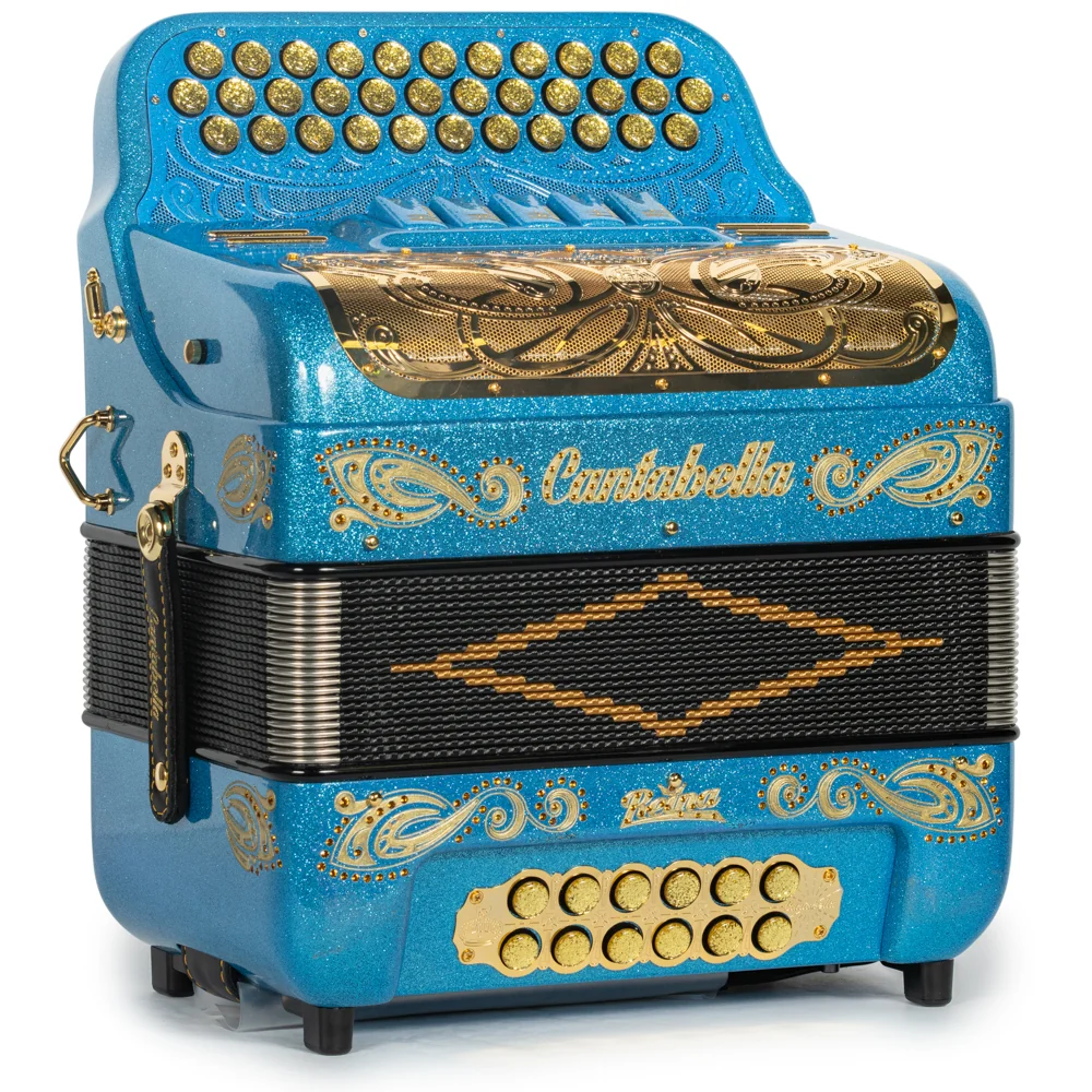 Cantabella Reina Accordion 5 Switch EAD Light Blue Glitter with Gold and Painted Fretboard - Image 4