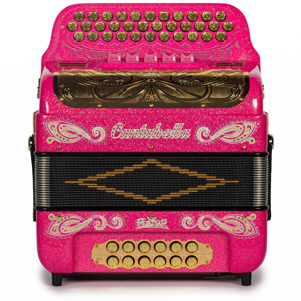 Cantabella Reina Accordion 5 Switch EAD Pink Glitter with Gold and Painted Fretboard - Image 3