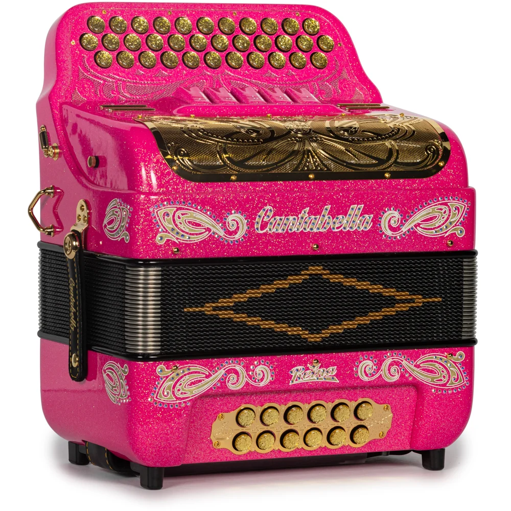Cantabella Reina Accordion 5 Switch EAD Pink Glitter with Gold and Painted Fretboard - Image 4