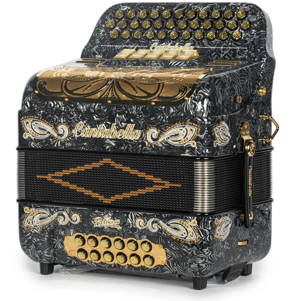 Cantabella Reina Accordion 5 Switch EAD Special Celluloid Grey Wave with Gold Painted Fretboard - Image 2