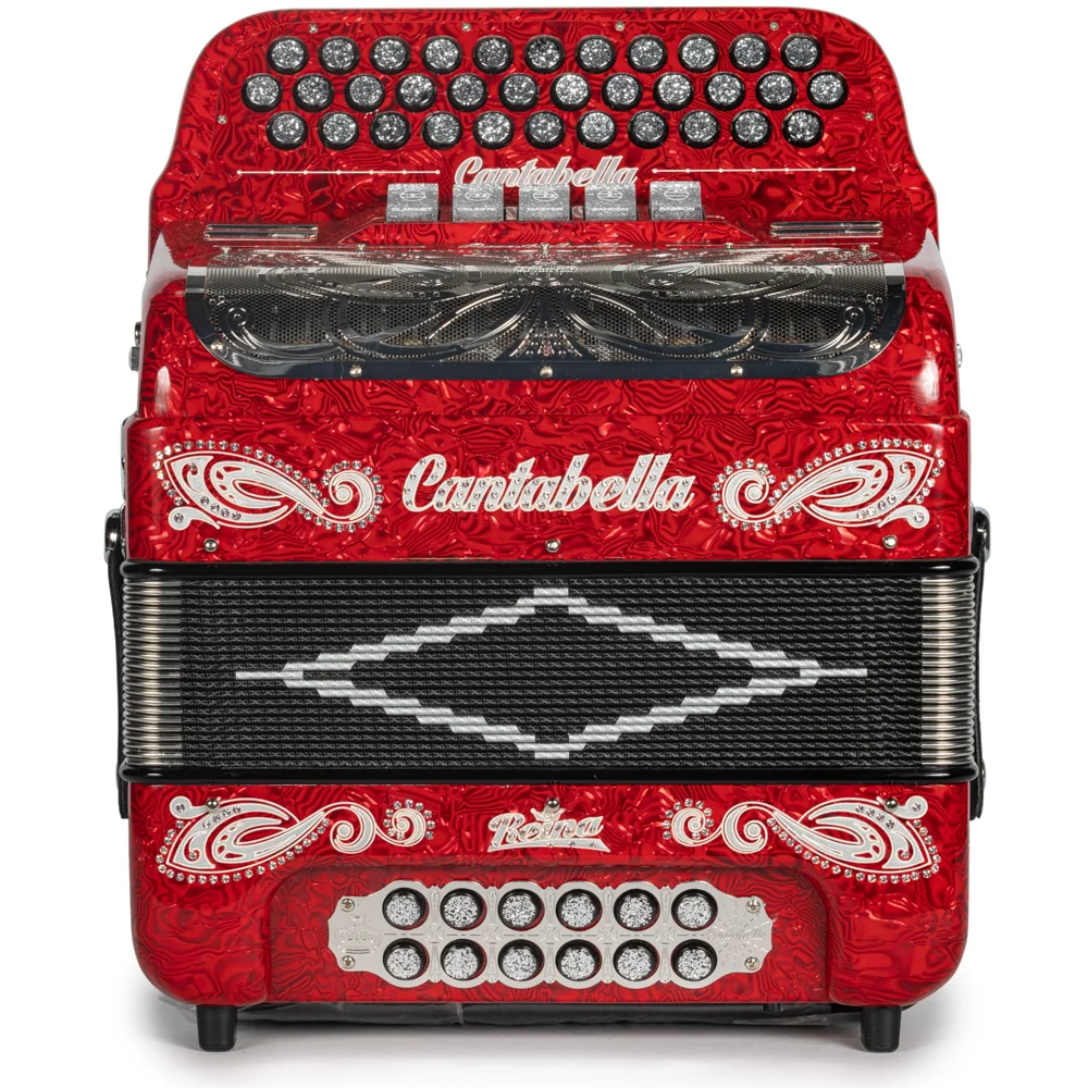 Cantabella Reina Accordion 5 Switch EAD Special Celluloid Red Wave with Painted Fretboard - Image 3