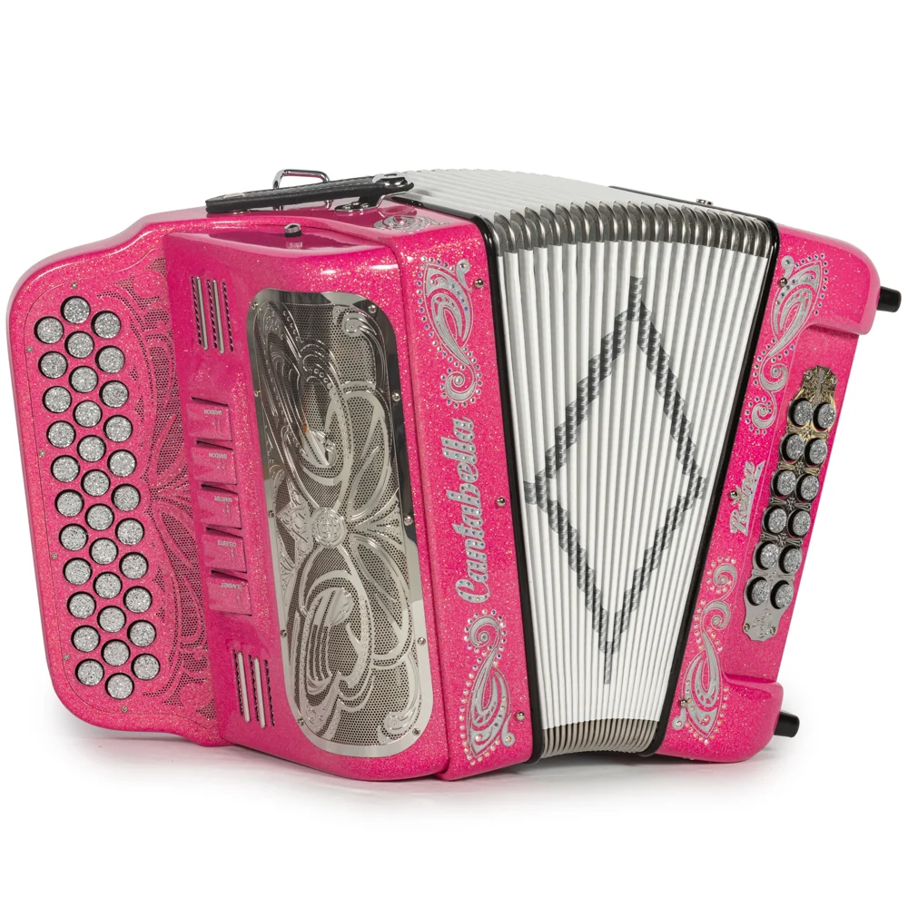 Cantabella Reina Accordion 5 Switch FBE Pink Glitter with Silver and Painted Fretboard