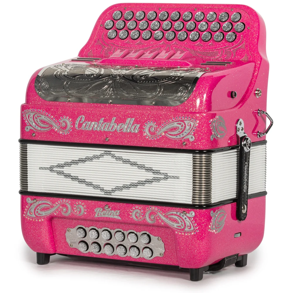 Cantabella Reina Accordion 5 Switch FBE Pink Glitter with Silver and Painted Fretboard - Image 2
