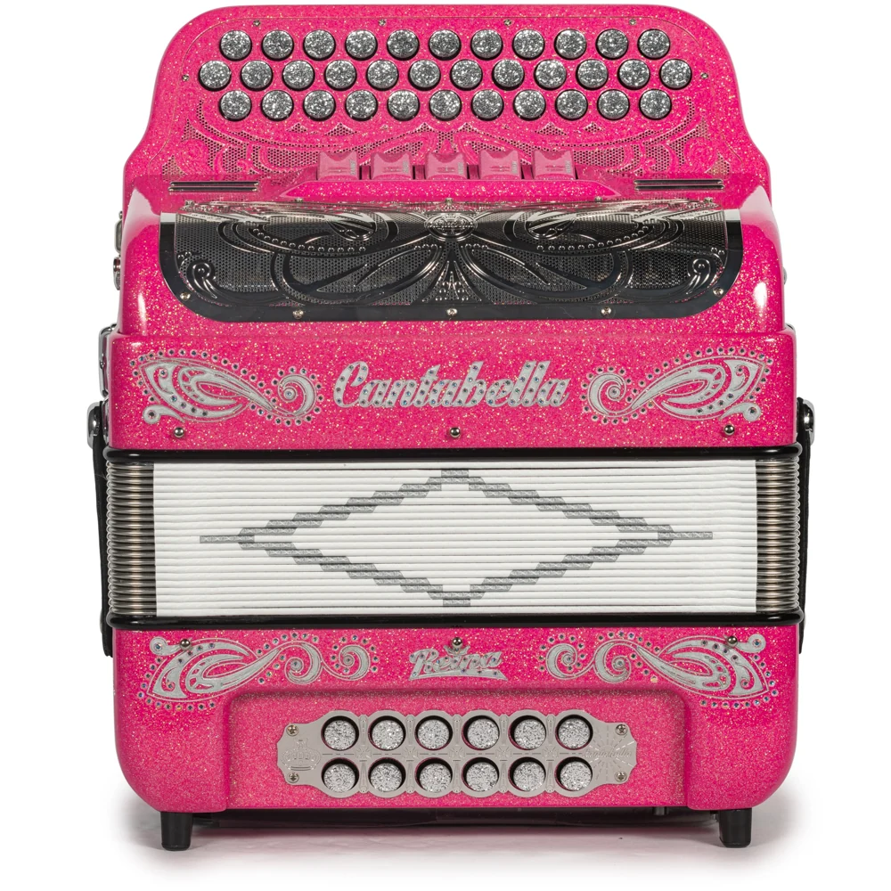 Cantabella Reina Accordion 5 Switch FBE Pink Glitter with Silver and Painted Fretboard - Image 3