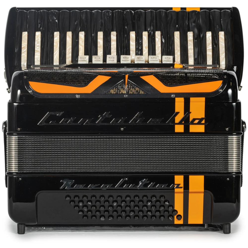 Cantabella Revolution Piano Accordion 7 Switch Glossy Black with Orange - Image 3