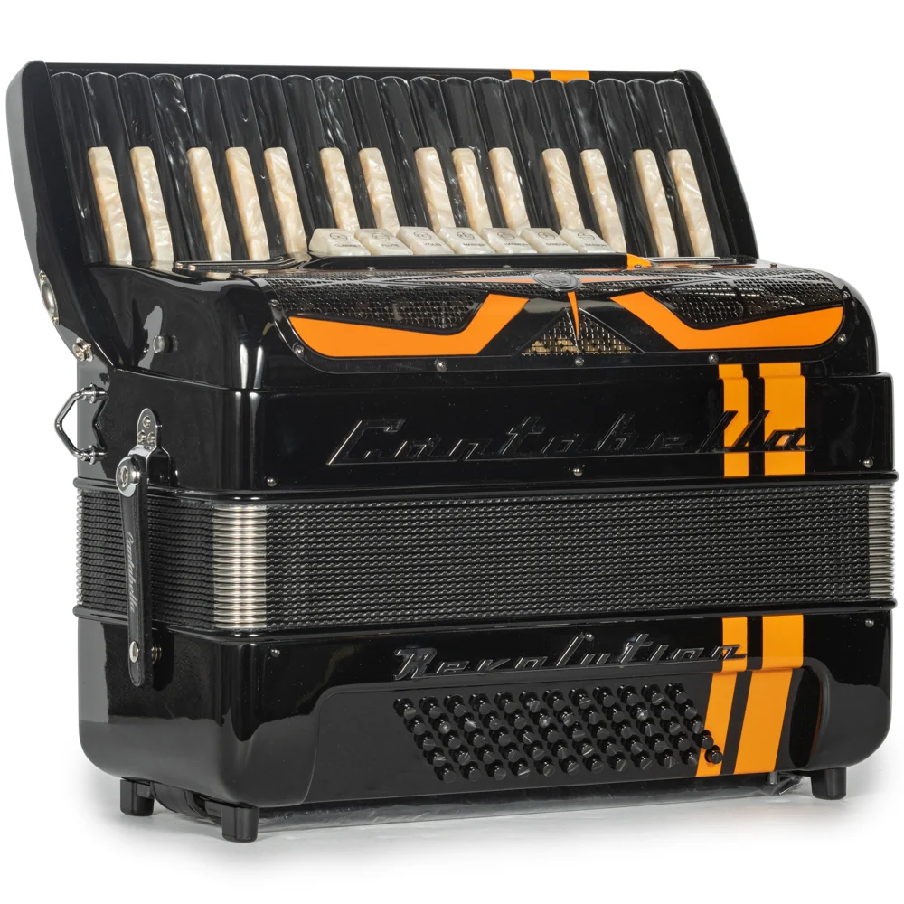 Cantabella Revolution Piano Accordion 7 Switch Glossy Black with Orange - Image 4