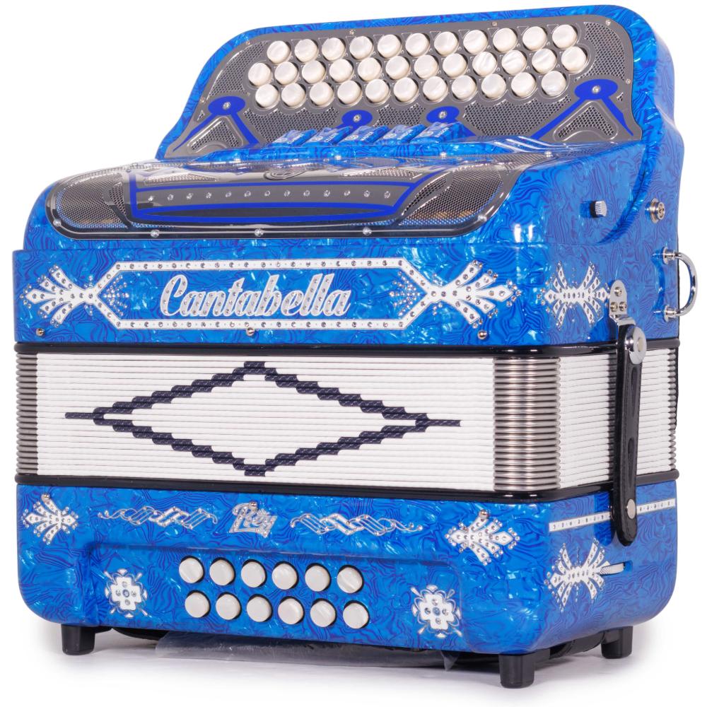 Cantabella Rey II 5 Switch EAD Celluloid Blue Waves with Silver and White Accessories - Image 4