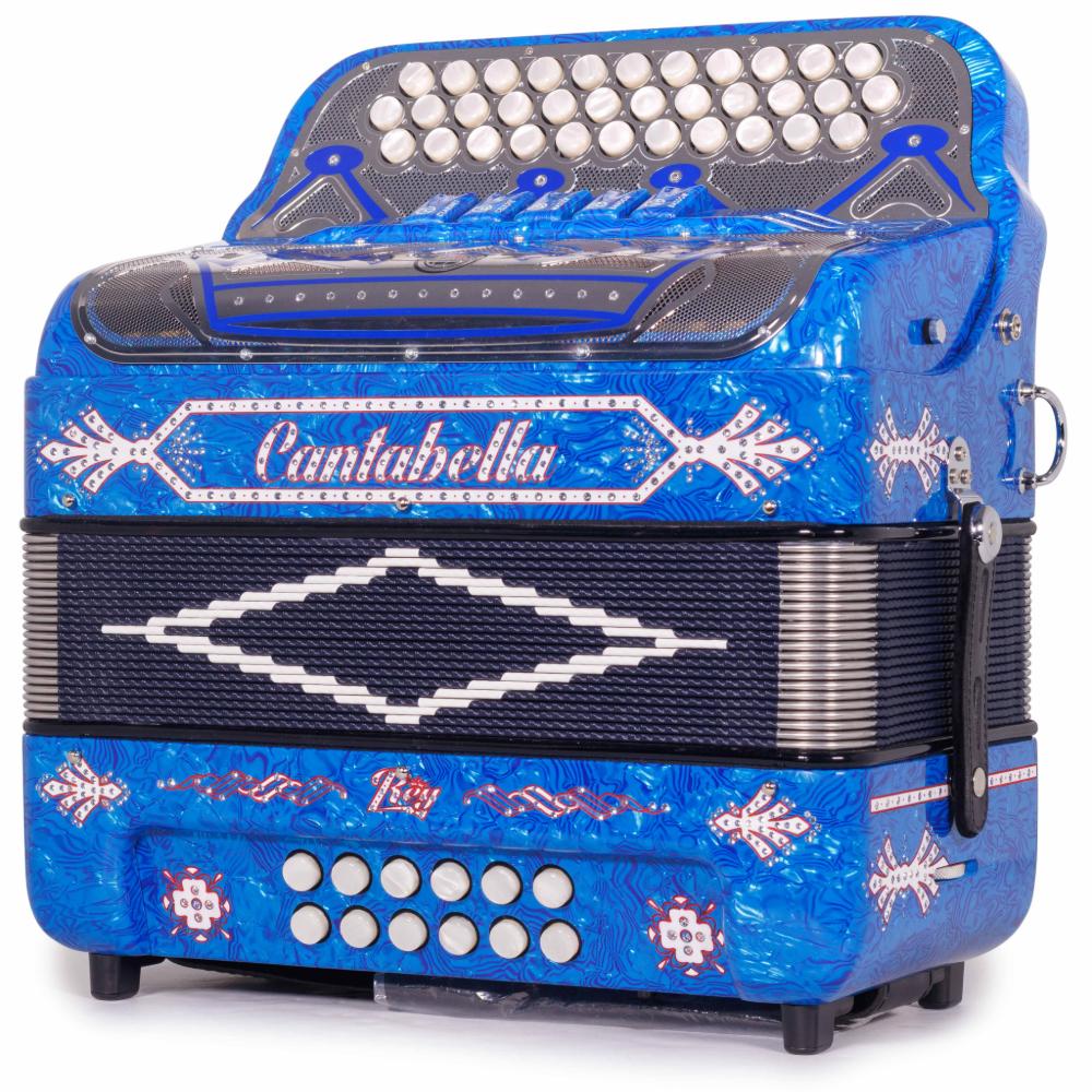 Cantabella Rey II 5 Switch FBE Celluloid Blue Waves with Silver and Red Accessories - Image 4