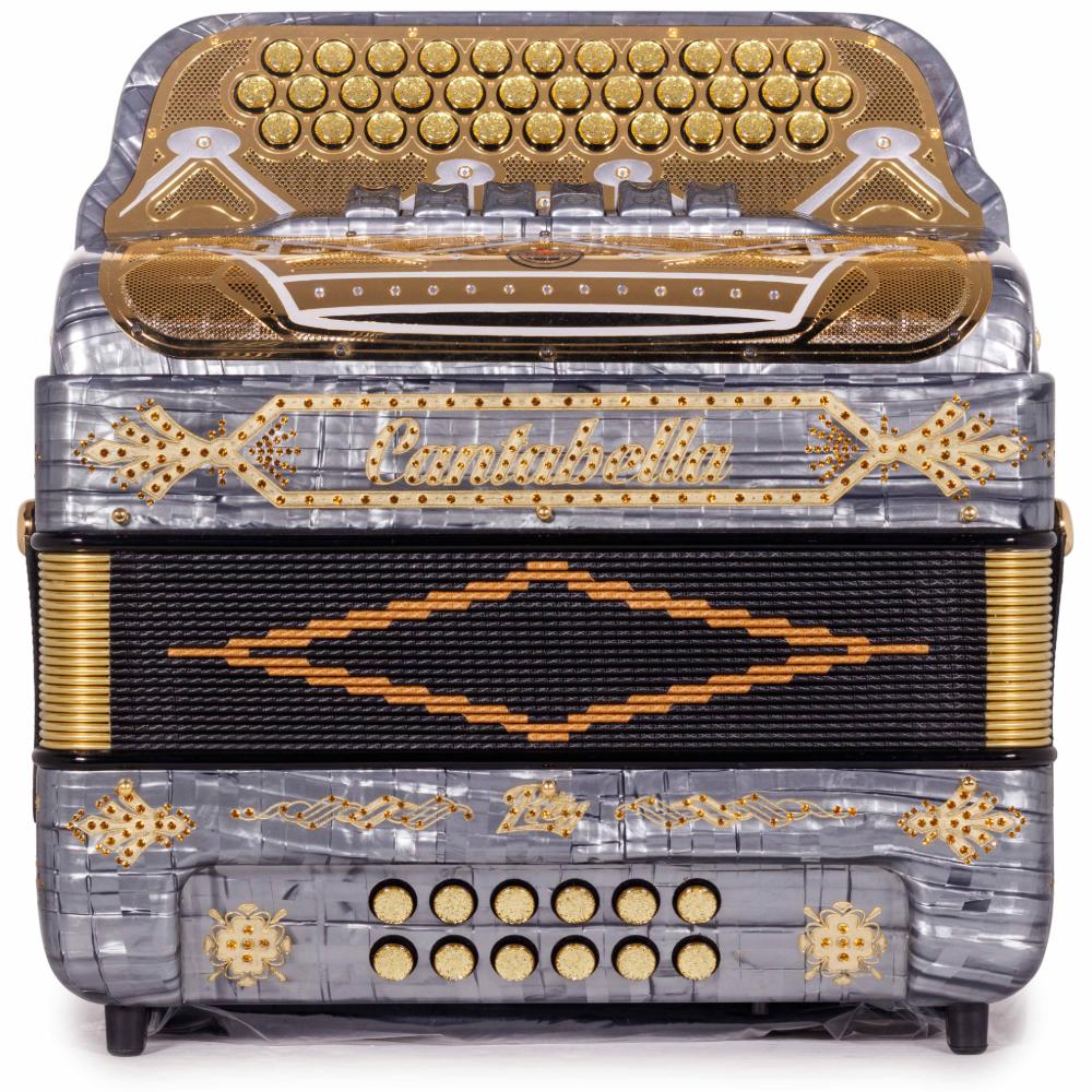 Cantabella Rey II Accordion 6 Switch EAD-GCF Celluloid Metal Gray with Gold Grill - Image 3