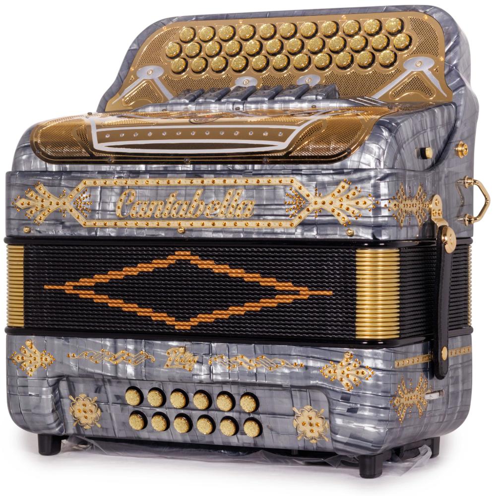 Cantabella Rey II Accordion 6 Switch EAD-GCF Celluloid Metal Gray with Gold Grill - Image 4