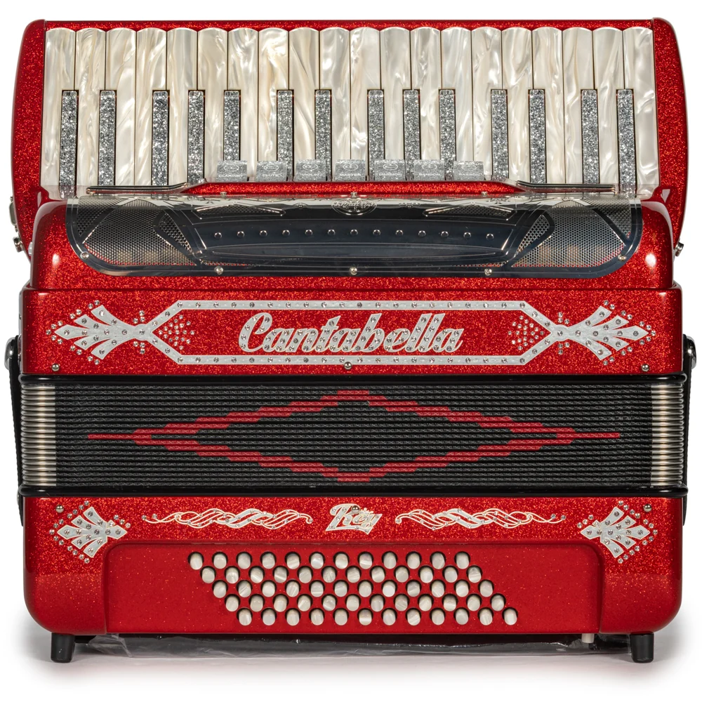 Cantabella Rey Piano Accordion 7 Switch Red Glitter with Silver - Image 3