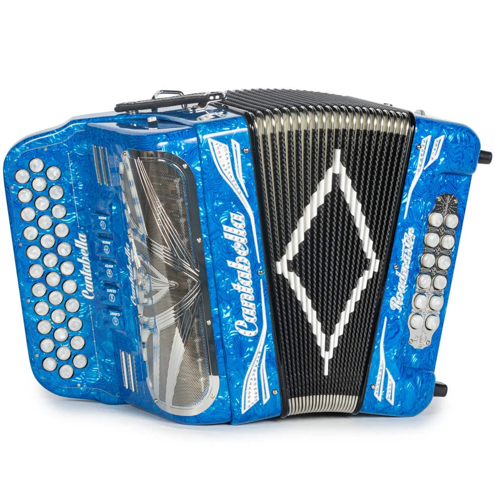 Cantabella Roadmaster Accordion 5 Switch EAD Celluloid Blue Waves with Painted Fretboard