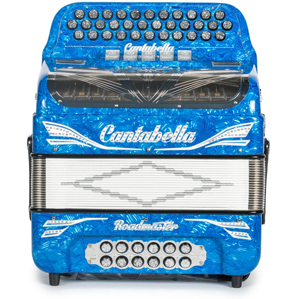 Cantabella Roadmaster Accordion 5 Switch EAD Celluloid Blue Waves with Painted Fretboard - Image 3