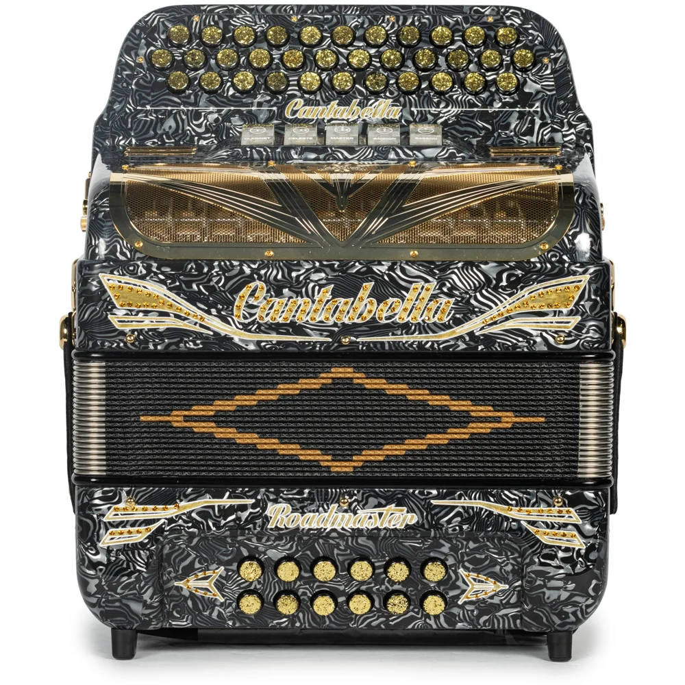 Cantabella Roadmaster Accordion 5 Switch EAD Celluloid Grey Waves with Gold and Painted Fretboard - Image 3