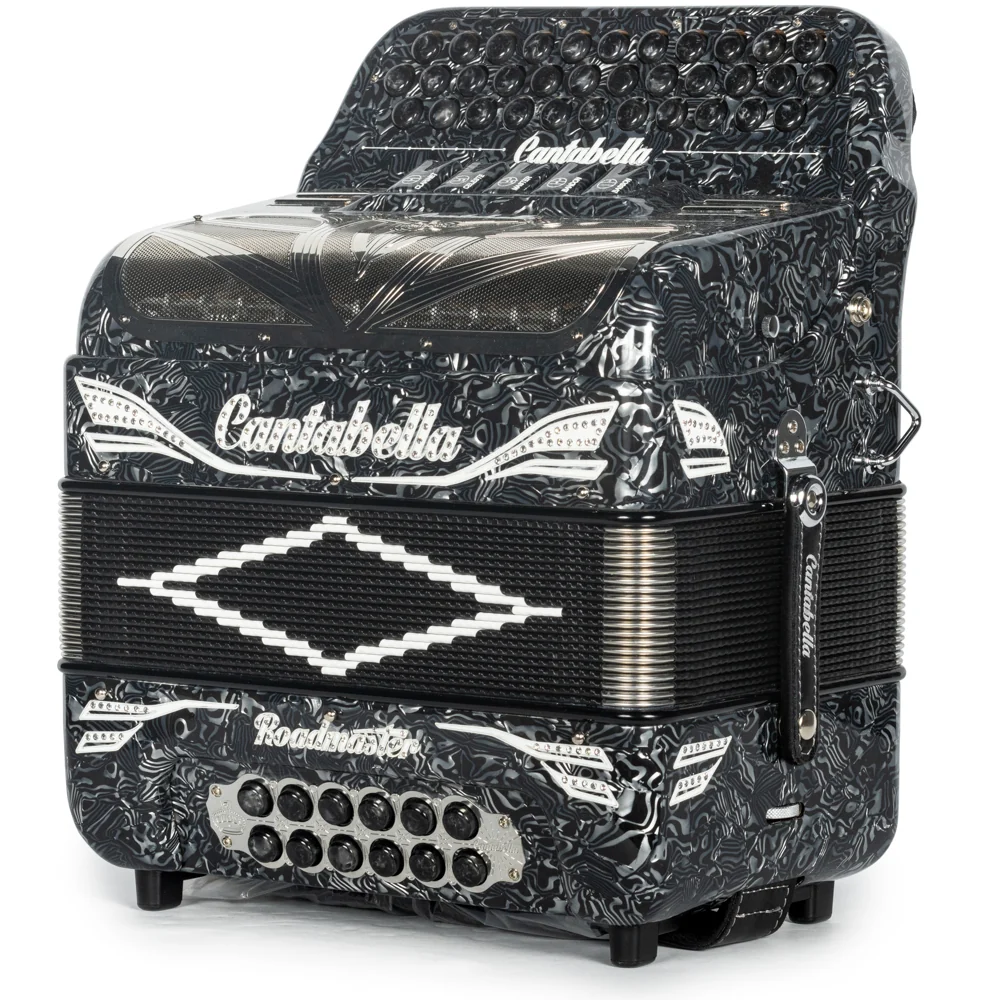 Cantabella Roadmaster Accordion 5 Switch EAD Celluloid Grey Waves with White Painted Fretboard - Image 2