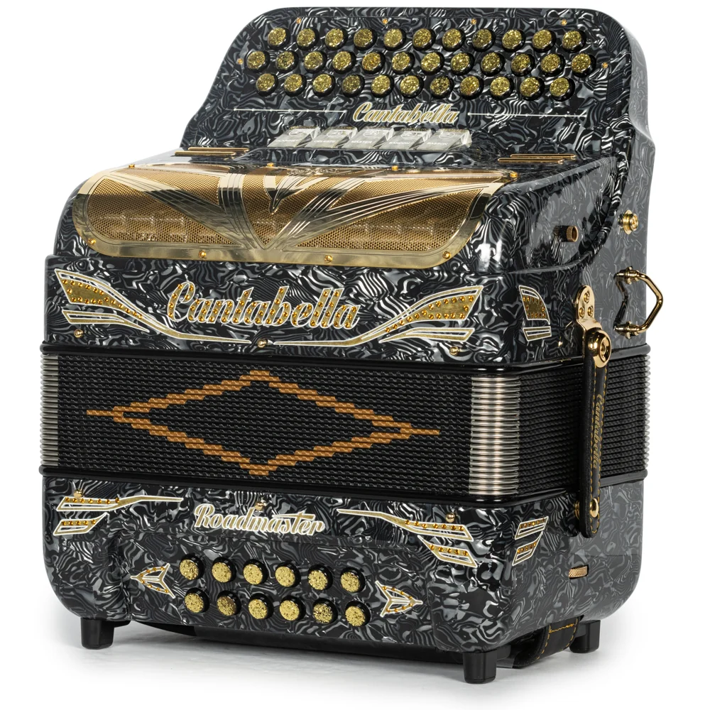 Cantabella Roadmaster Accordion 5 Switch FBE Celluloid Grey Waves with Gold and Painted Fretboard - Image 2