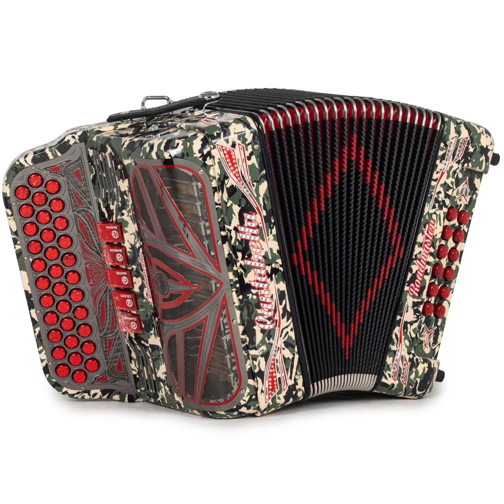 Cantabella Roadmaster Accordion Ultra Compact 5 Switch FBE Celluloid Military Camo with Red and Silver