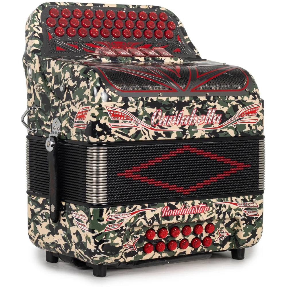 Cantabella Roadmaster Accordion Ultra Compact 5 Switch FBE Celluloid Military Camo with Red and Silver - Image 4