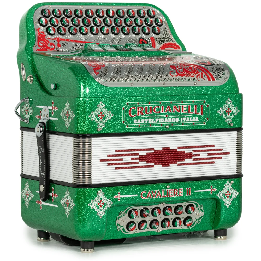 Crucianelli Cavaliere II 5 Switch FBE Ultra Compact Accordion in Green Glitter with Red - Image 4