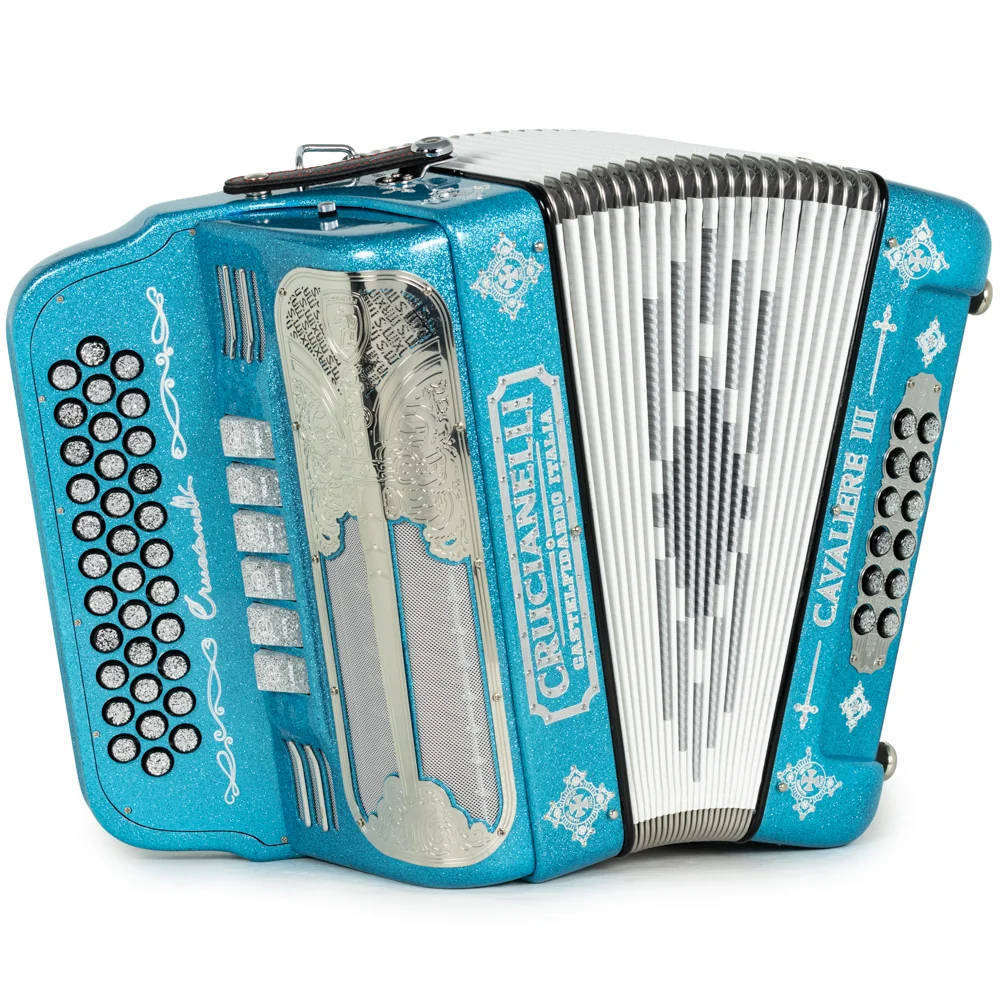 Crucianelli Cavaliere III 6 Switch 2-Tone FBE-EAD Accordion in Light Blue Glitter with Silver