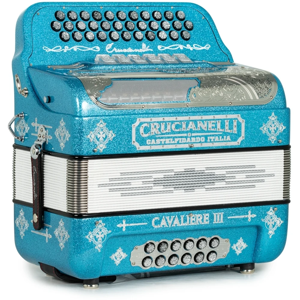 Crucianelli Cavaliere III 6 Switch 2-Tone FBE-EAD Accordion in Light Blue Glitter with Silver - Image 4