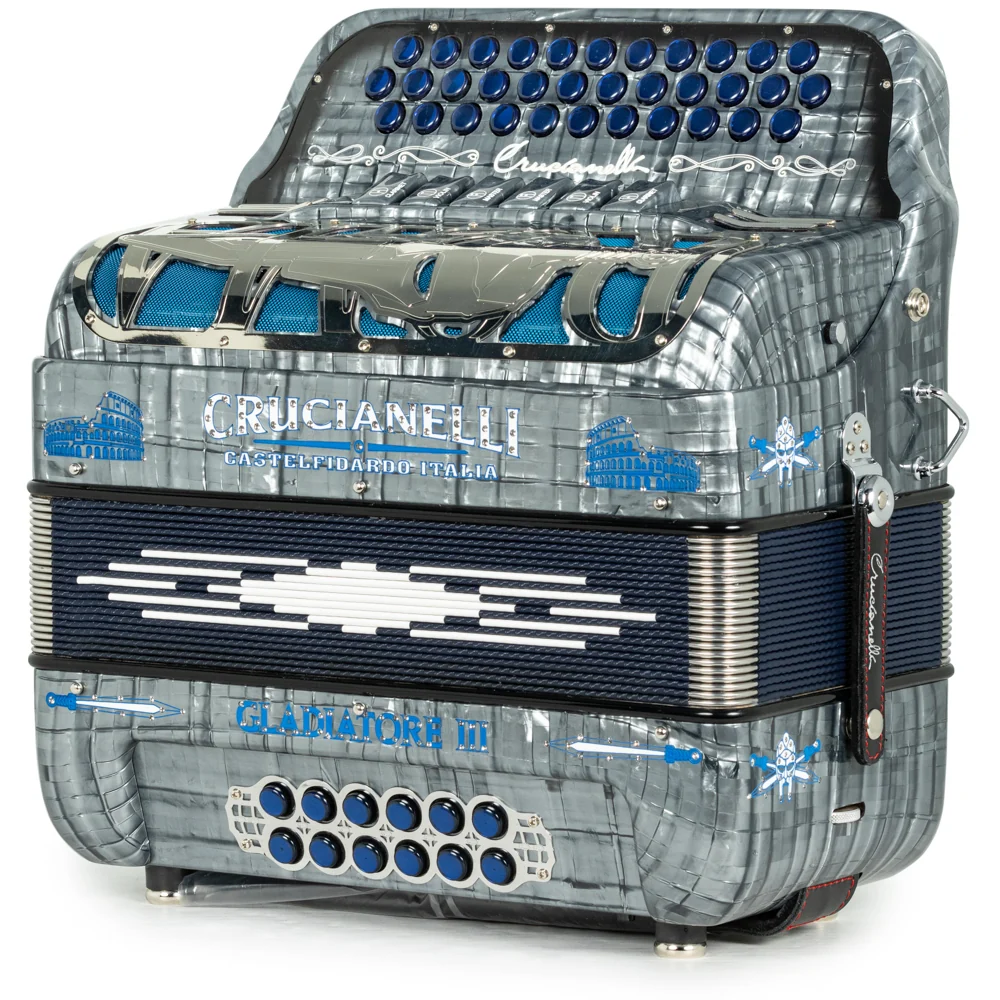 Crucianelli Gladiator III 6 Switch 2-Tone FBE-GCF Accordion in Celluloid Grey with Blue - Image 2