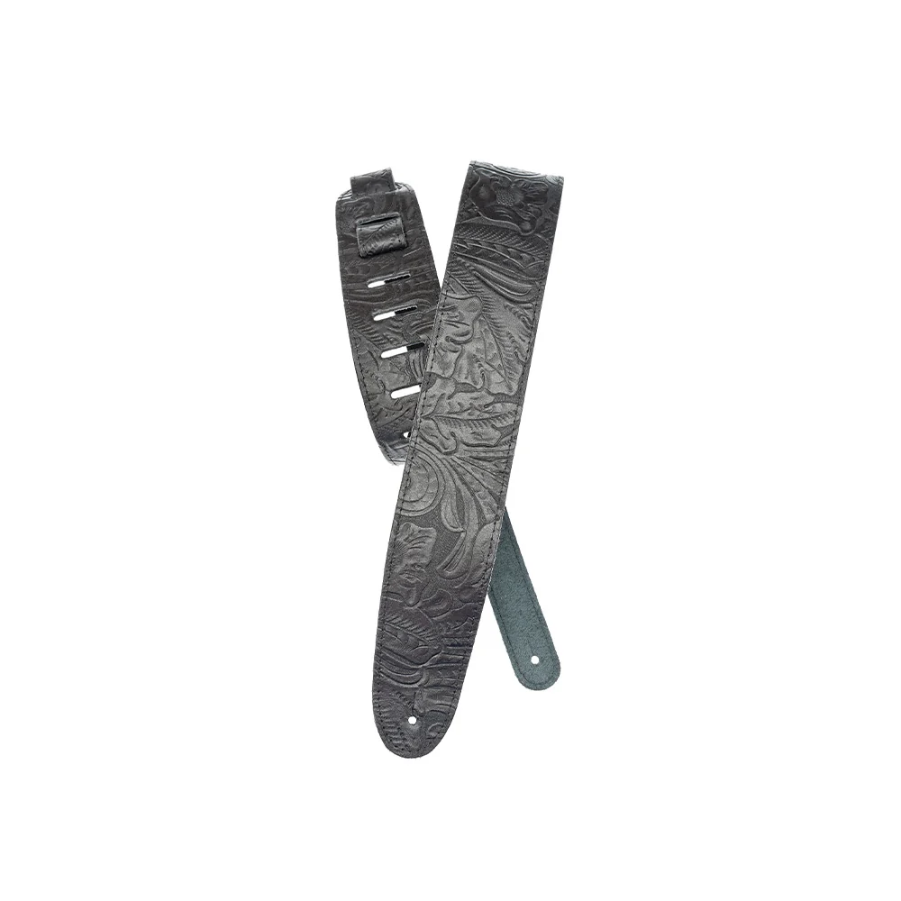 D'Addario 25LE00 Deluxe Embossed Black Leather Guitar Strap