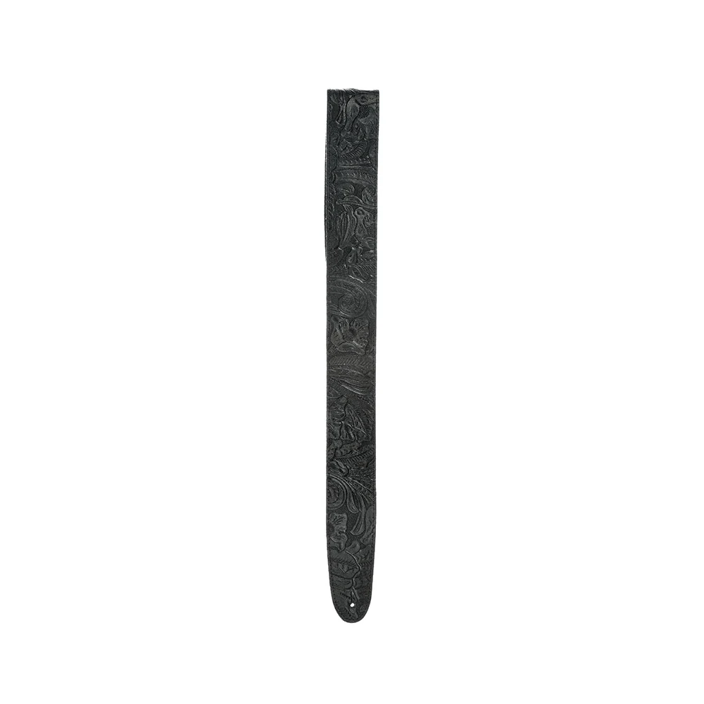 D'Addario 25LE00 Deluxe Embossed Black Leather Guitar Strap - Image 3