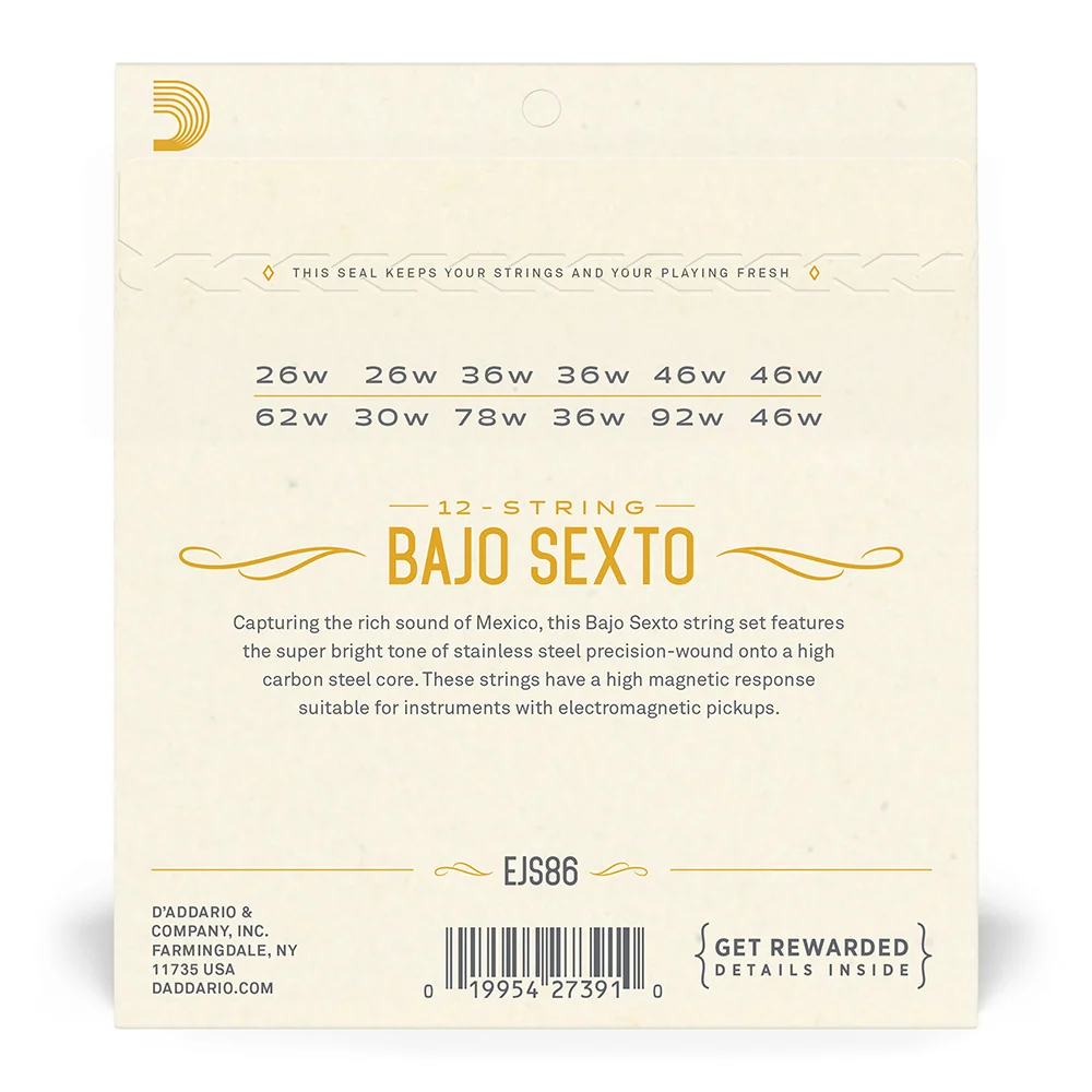D'Addario EJS86 Bajo Sexto 12-String Set - Image 3