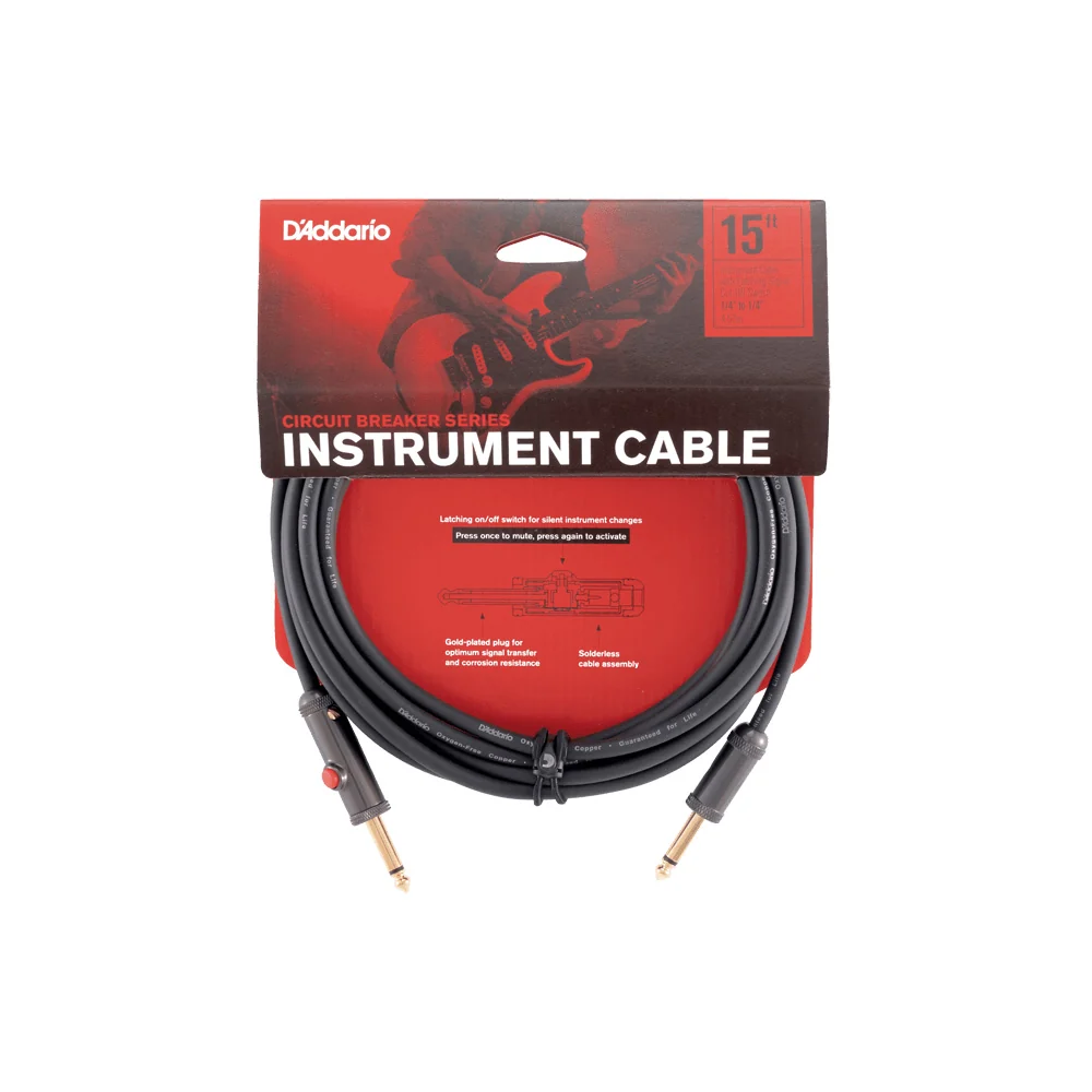 D'Addario PW-AGL-15 Circuit Breaker 15" Straight Instrument Cable with Latching Cut-Off Switch - Image 3