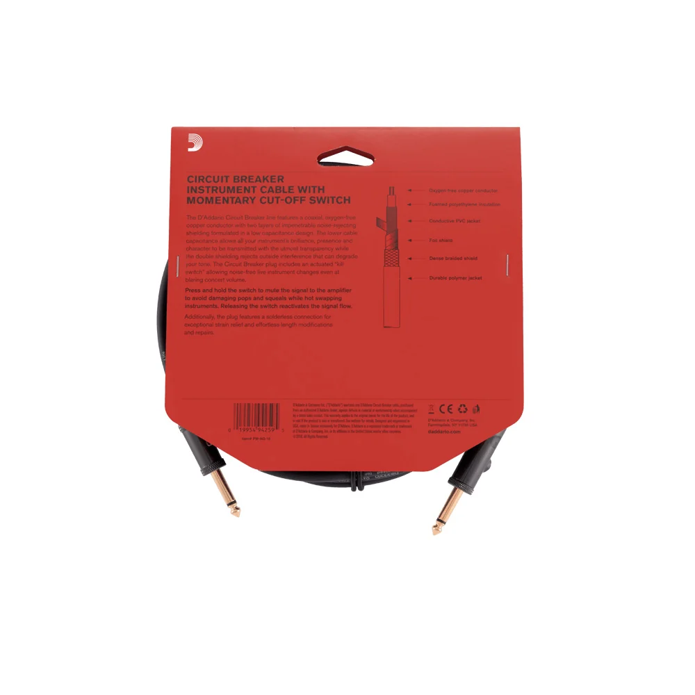 D'Addario PW-AGL-20 Circuit Breaker 20" Straight Instrument Cable with Latching Cut-Off Switch - Image 4