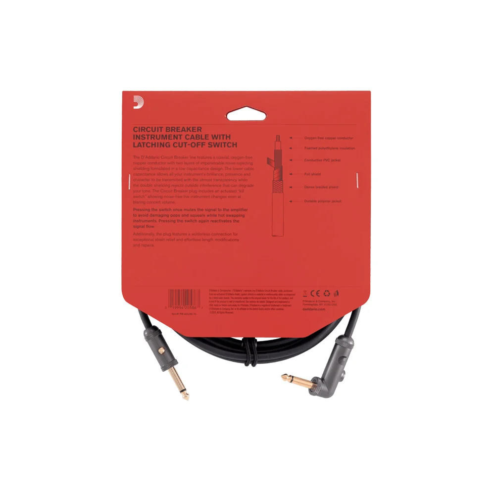 D'Addario PW-AGLRA-10 Circuit Breaker 10" Right Angle Instrument Cable with Latching Cut-Off Switch - Image 4