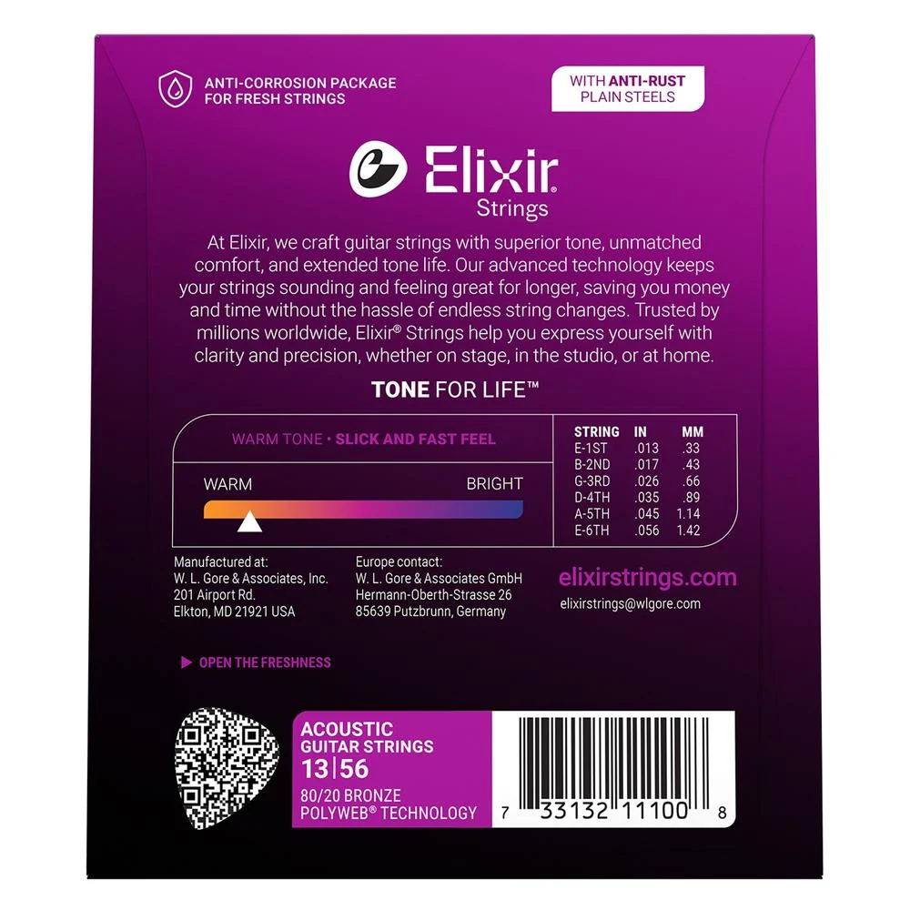 Elixir 80/20 Medium Acoustic Guitar Strings w/ Polyweb Coating G.013-.056 - Image 2