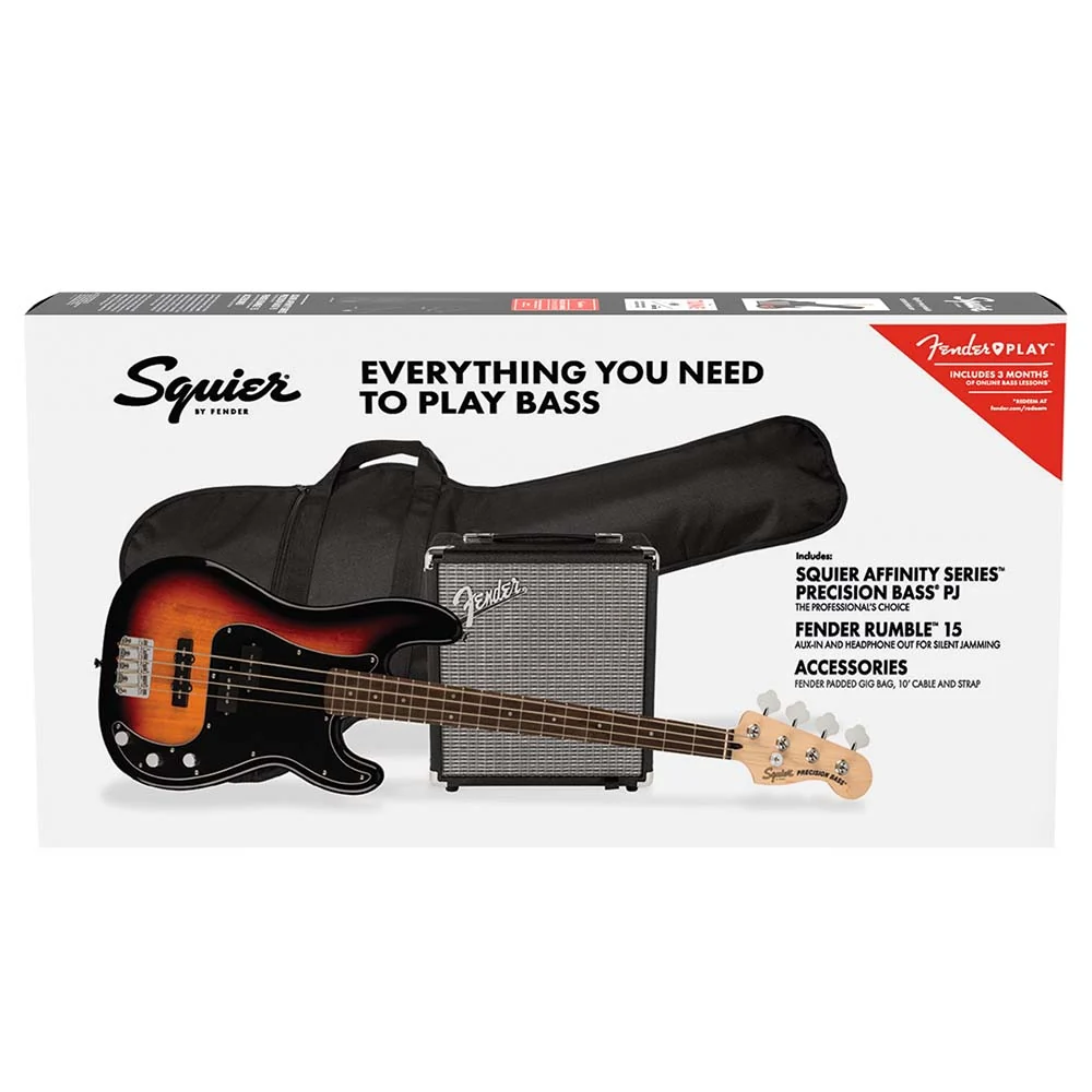 Fender Squier PJ Bass Pack w/Rumble 15, 3-Color Sunburst - Image 3