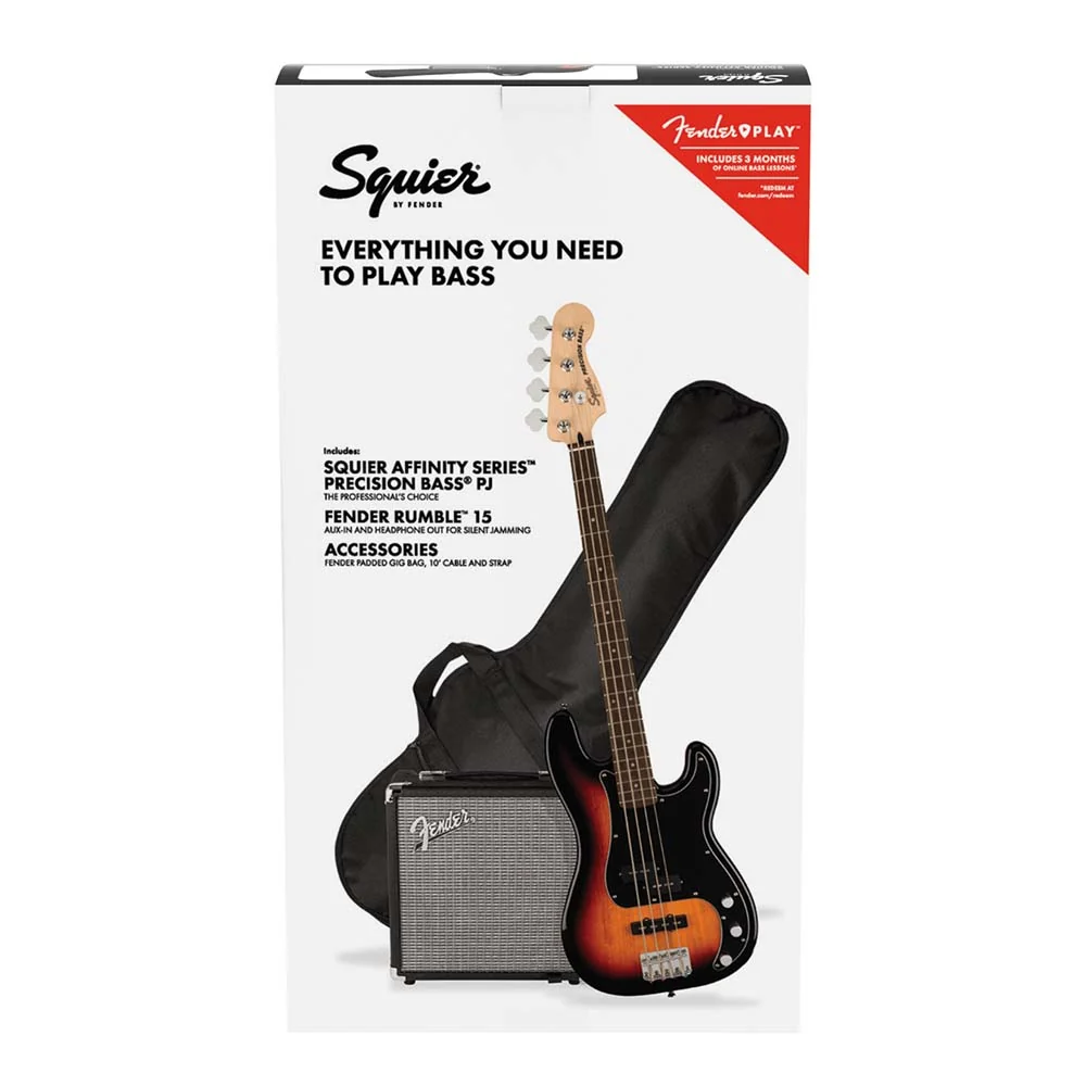 Fender Squier PJ Bass Pack w/Rumble 15, 3-Color Sunburst - Image 4