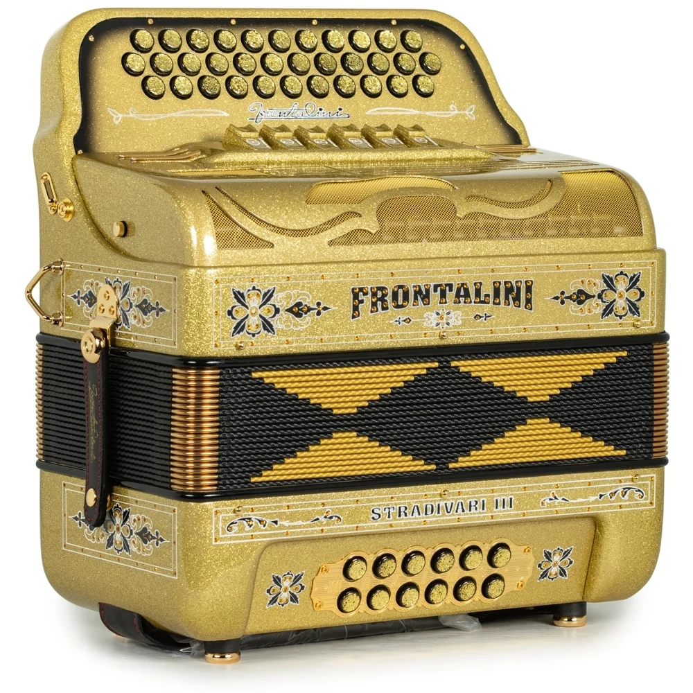 Frontalini Stradivari III 6 Switch 2-Tone FBE-EAD Accordion Golden Glitter with Black - Image 4