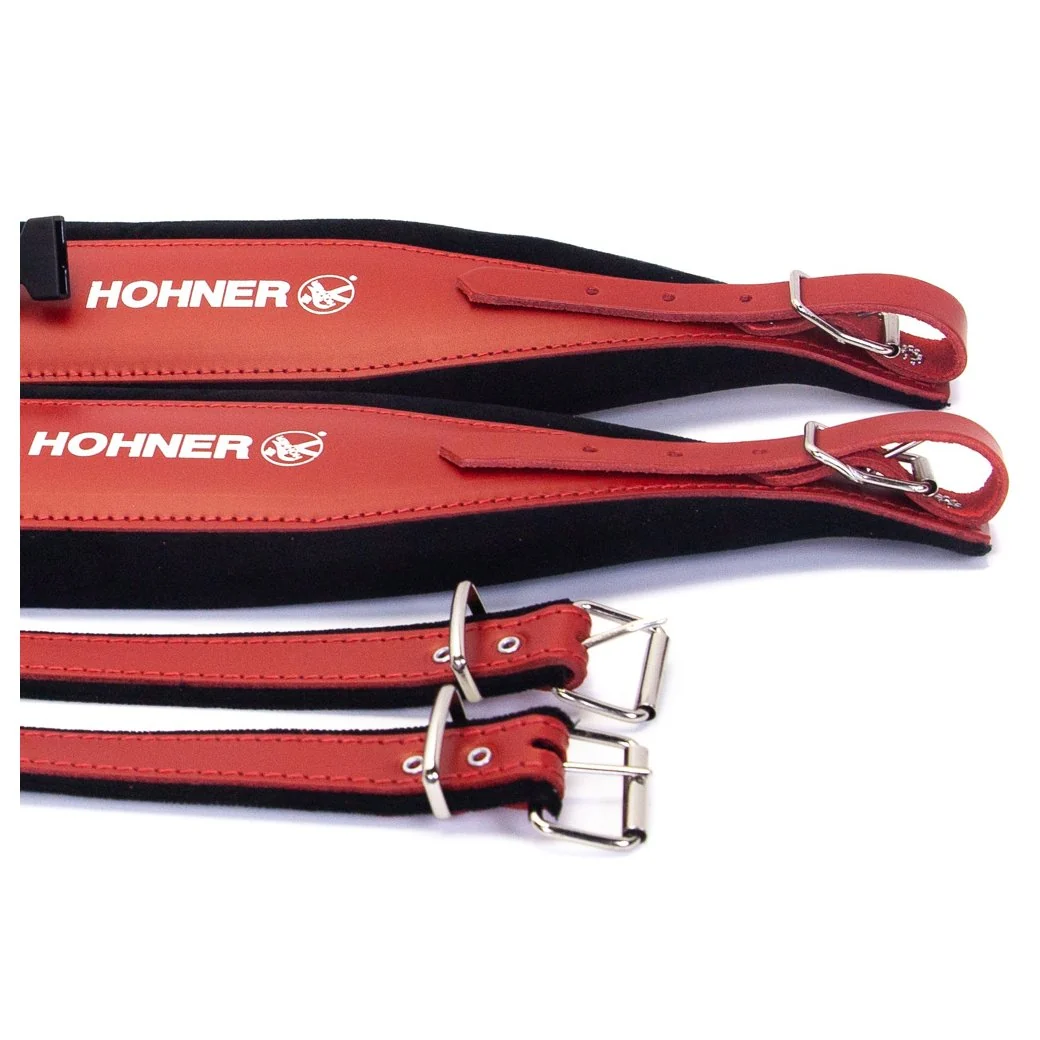 Hohner Extra Large Accordion Straps Red on Black Leather and Velvet