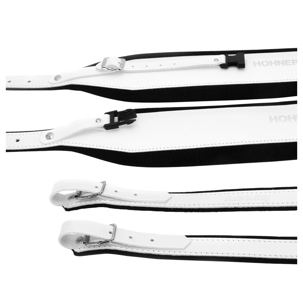 Hohner Extra Large Accordion Straps White on Black Leather and Velvet - Image 3