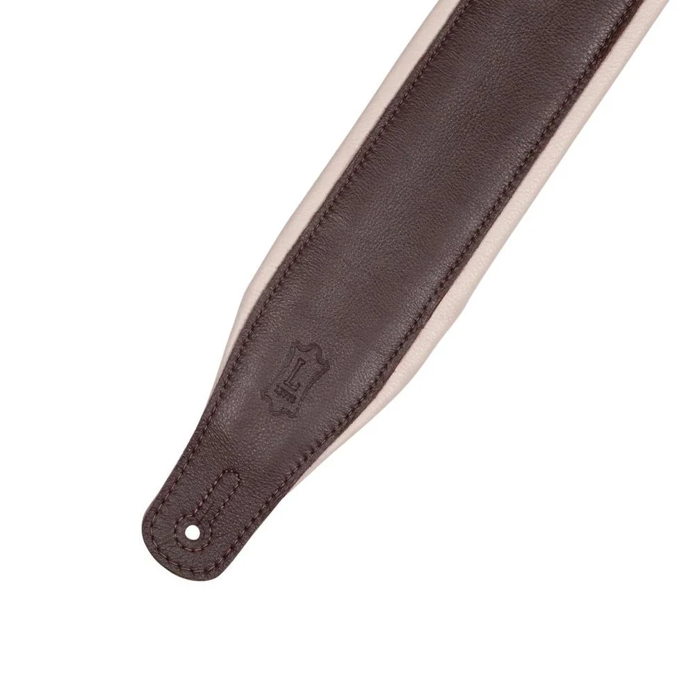 Levy Staple Series Leather Guitar Strap in Dark Brown with Cream Backing - Image 3