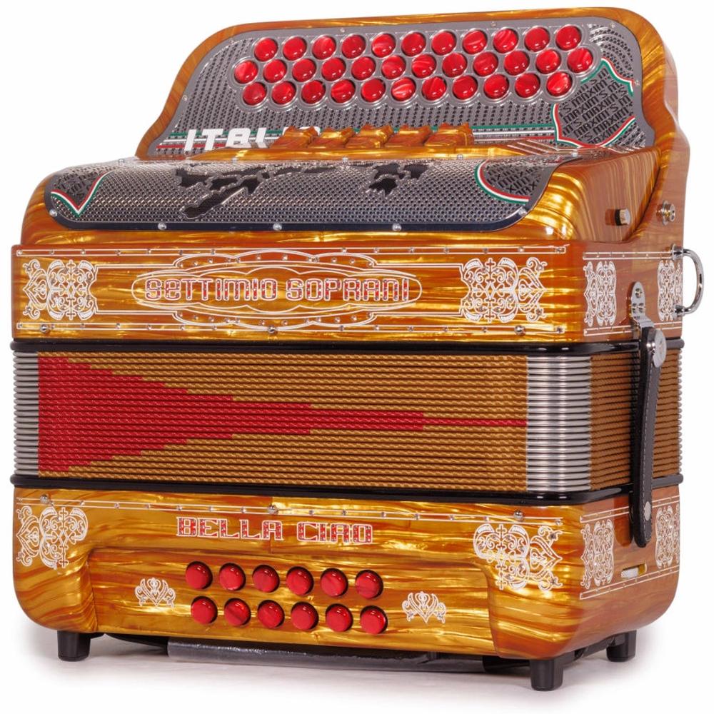 Settimio Soprani Bella Ciao Accordion 5 Switch EAD Celluloid Wood with Gold and Red Accessories - Image 2
