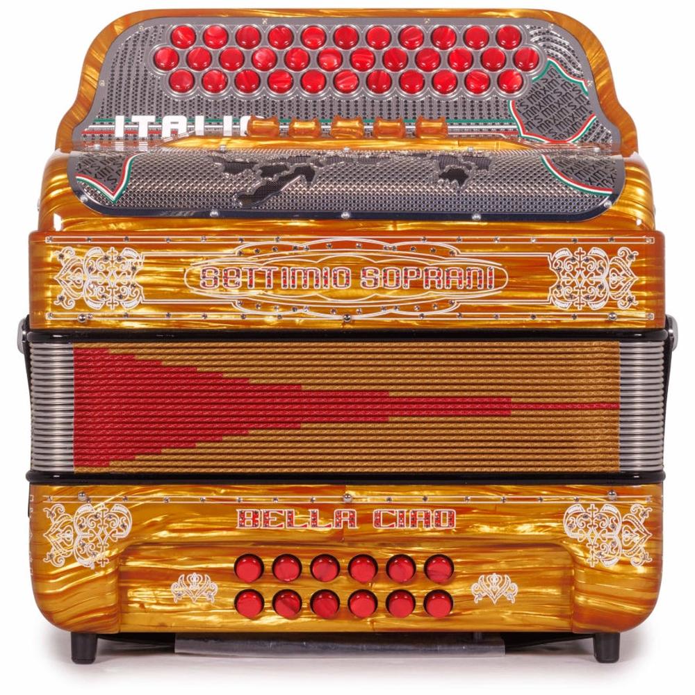 Settimio Soprani Bella Ciao Accordion 5 Switch EAD Celluloid Wood with Gold and Red Accessories - Image 3