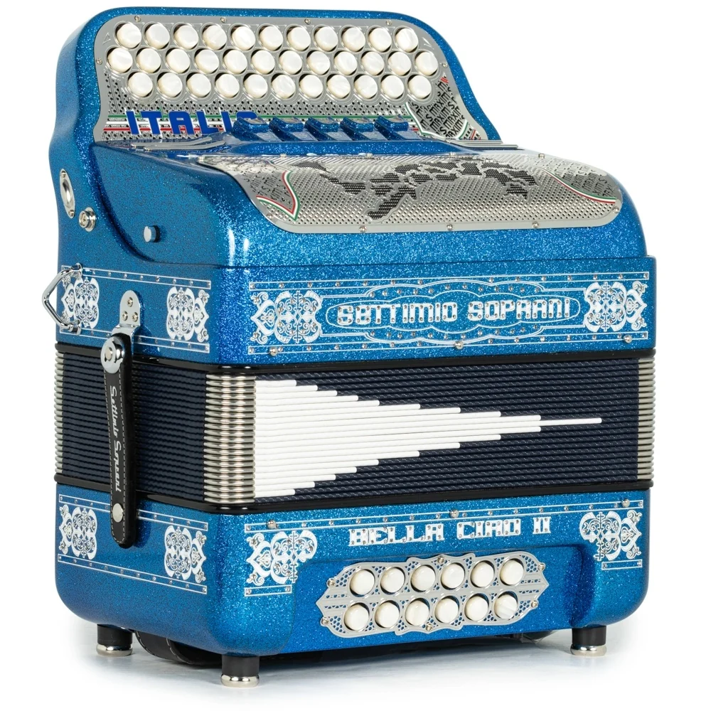 Settimio Soprani Bella Ciao II Ultra Compact 5 Switch Accordion EAD in Blue Glitter with Silver - Image 4