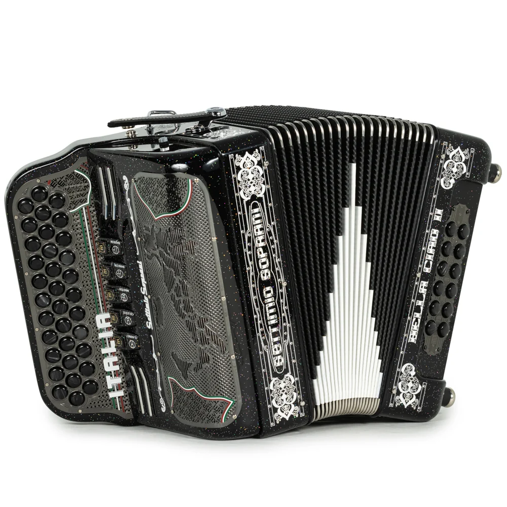 Settimio Soprani Bella Ciao II Ultra Compact 5 Switch Accordion FBE in Black Glitter and White