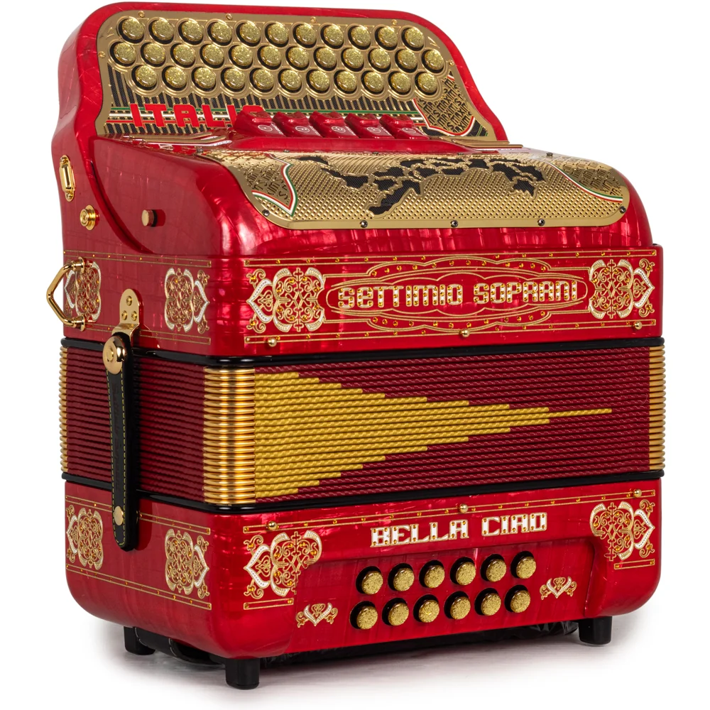 Settimio Soprani Bella Ciao II Ultra Compact 5 Switch Accordion FBE in Celluloid Red with Gold - Image 4